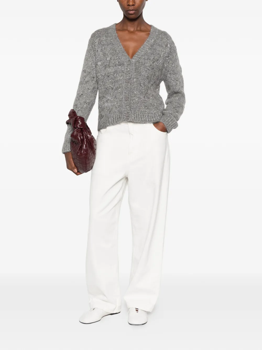 Fabiana Filippi sequin-embellished cable-knit cardigan Grijs