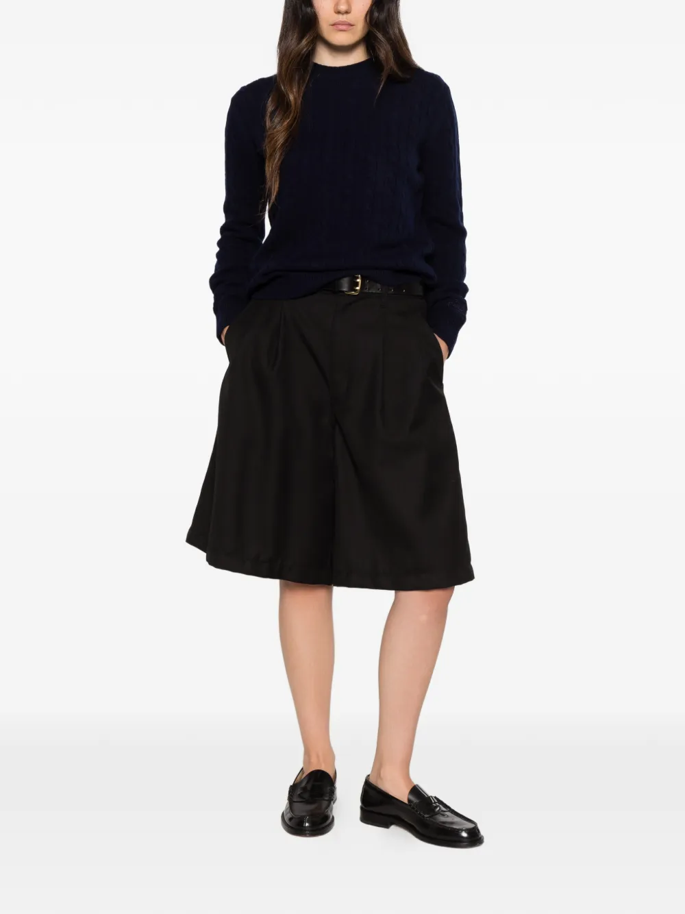 MC2 Saint Barth night blue Sorbonne wool crewneck knit with cable stitch Blauw