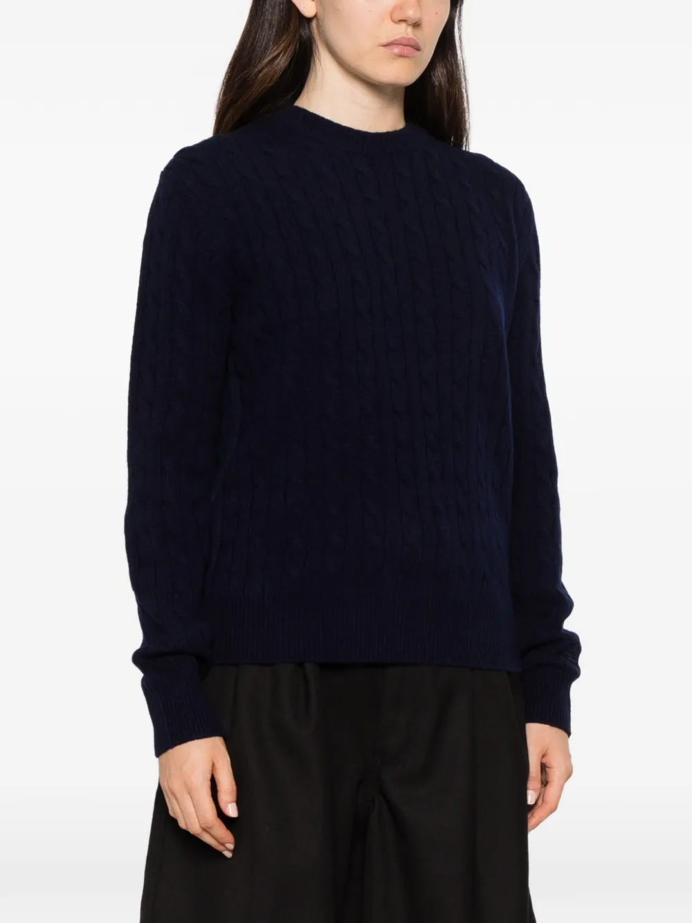 MC2 Saint Barth night blue Sorbonne wool crewneck knit with cable stitch Blauw
