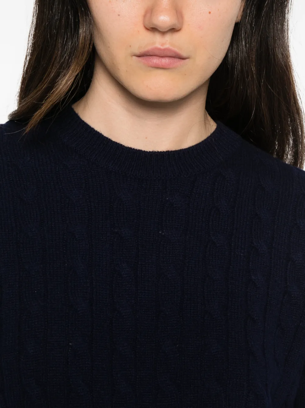 MC2 Saint Barth night blue Sorbonne wool crewneck knit with cable stitch Blauw