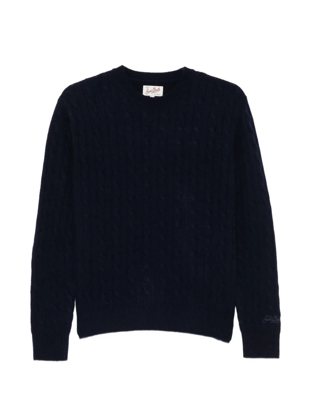 MC2 Saint Barth night blue Sorbonne wool crewneck knit with cable stitch Blauw