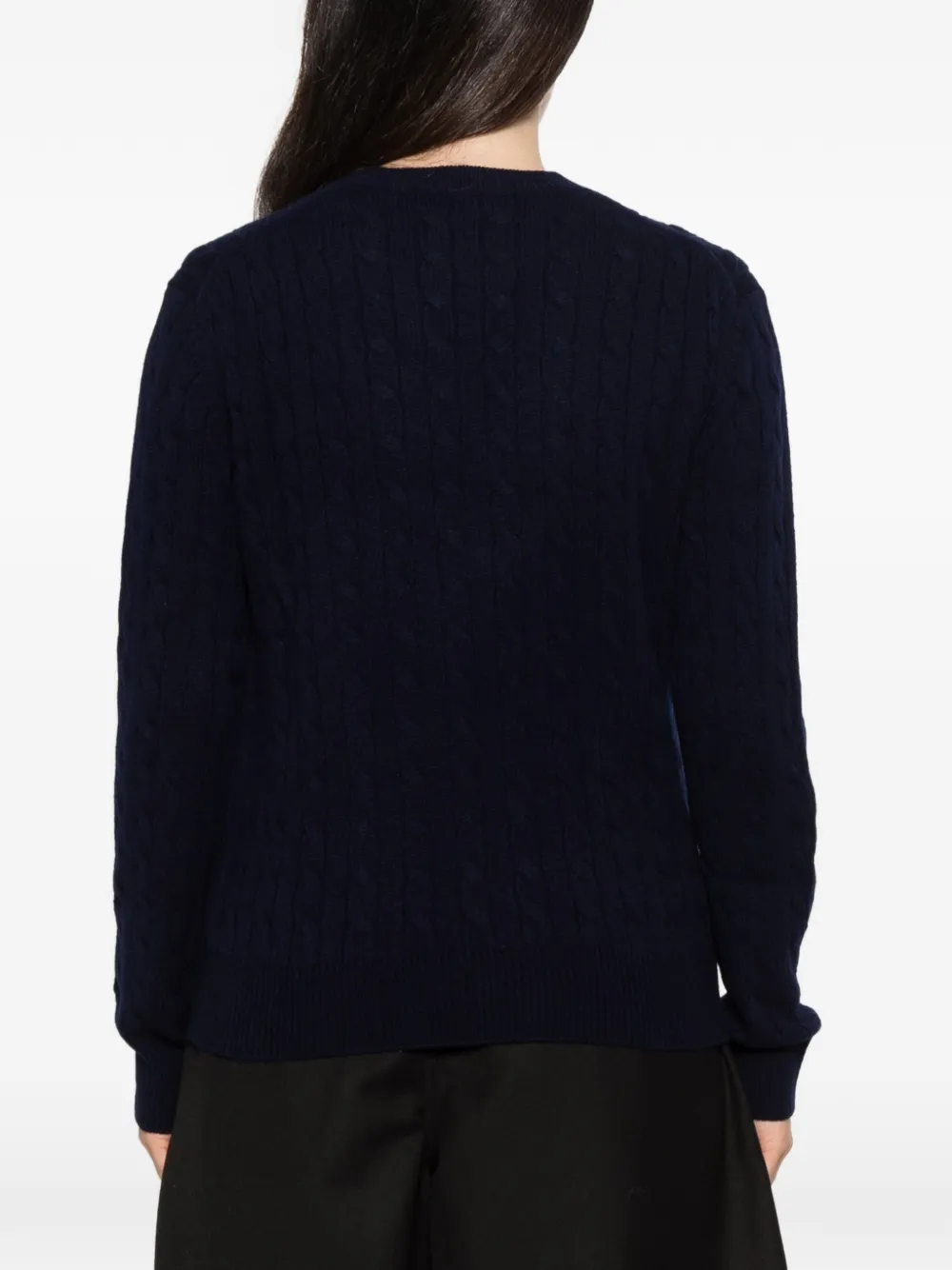 MC2 Saint Barth night blue Sorbonne wool crewneck knit with cable stitch Blauw