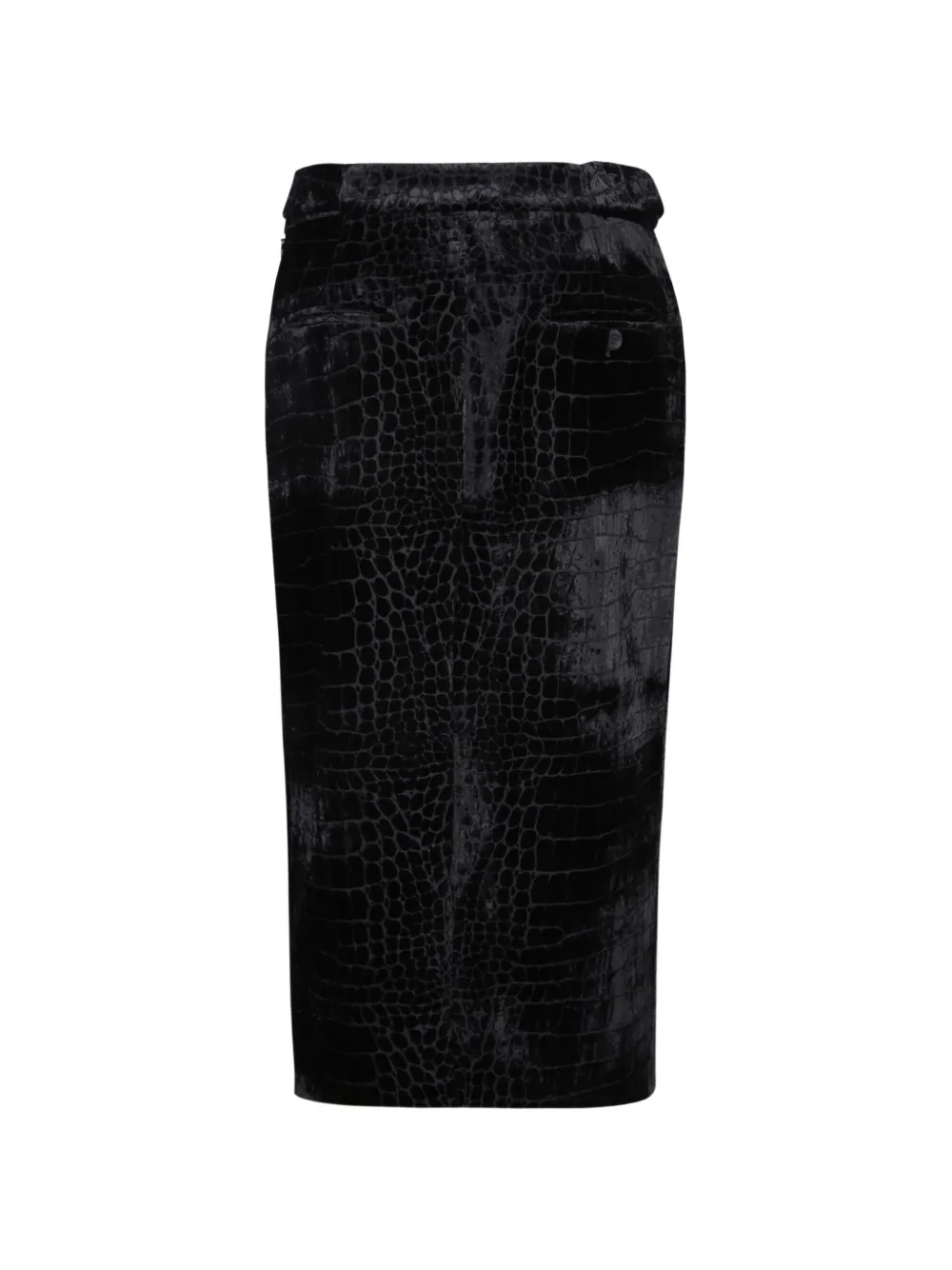 TOM FORD croc-effect velvet midi skirt Zwart