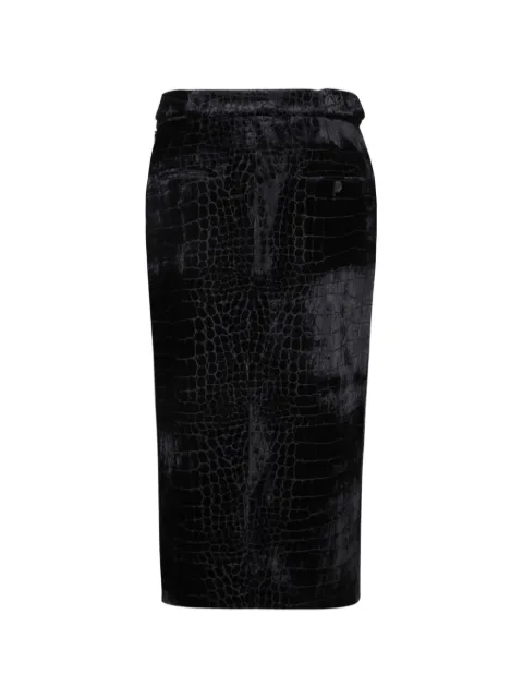 TOM FORD croc-effect velvet midi skirt
