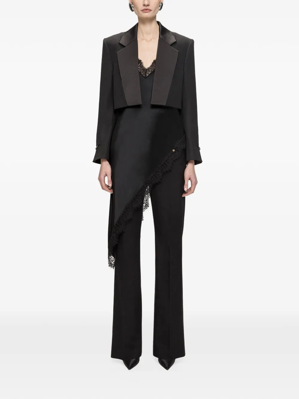 NISSA Cropped oversized blazer van wolblend Zwart