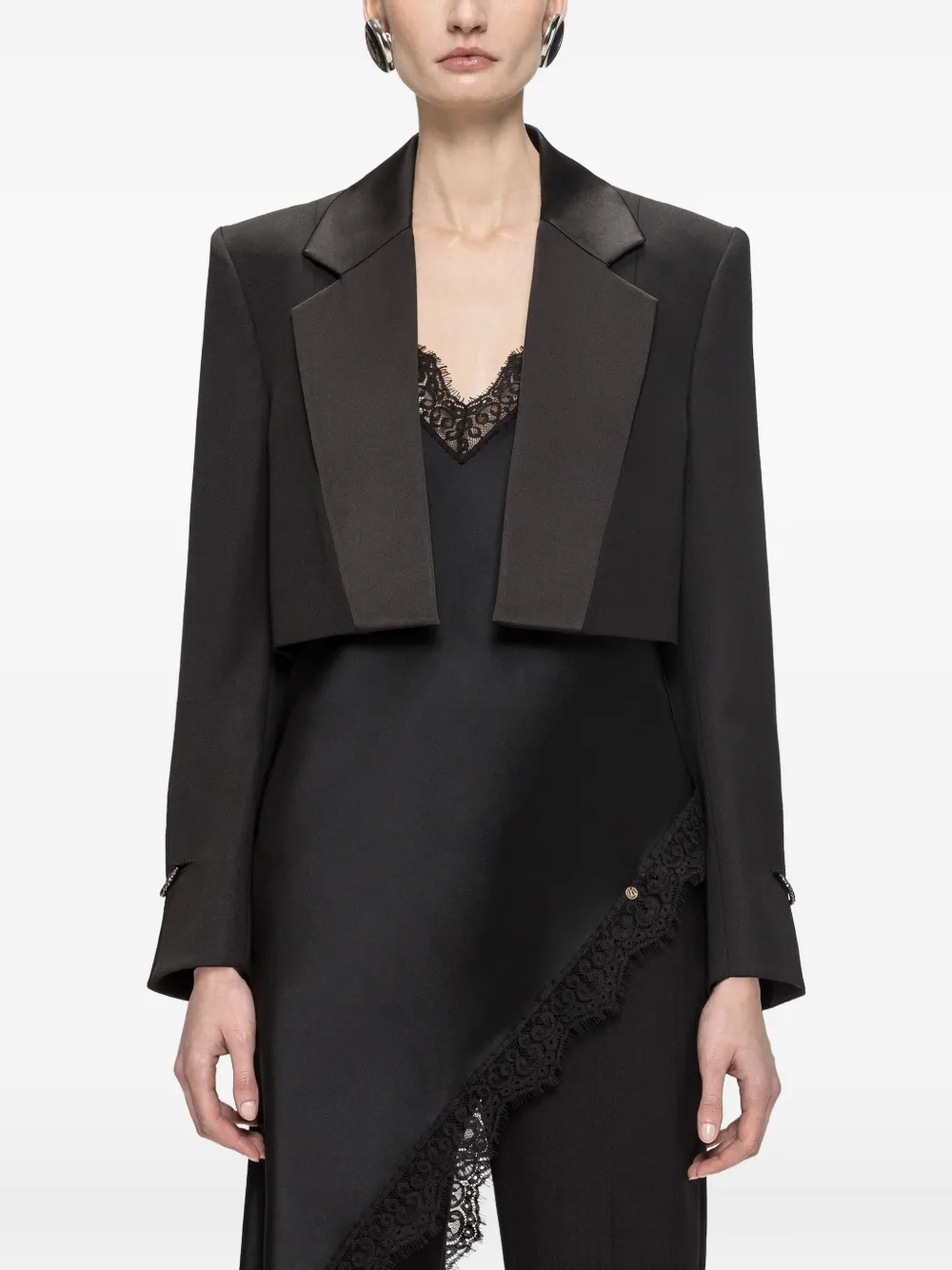 NISSA cropped wool-blend oversized blazer - Noir