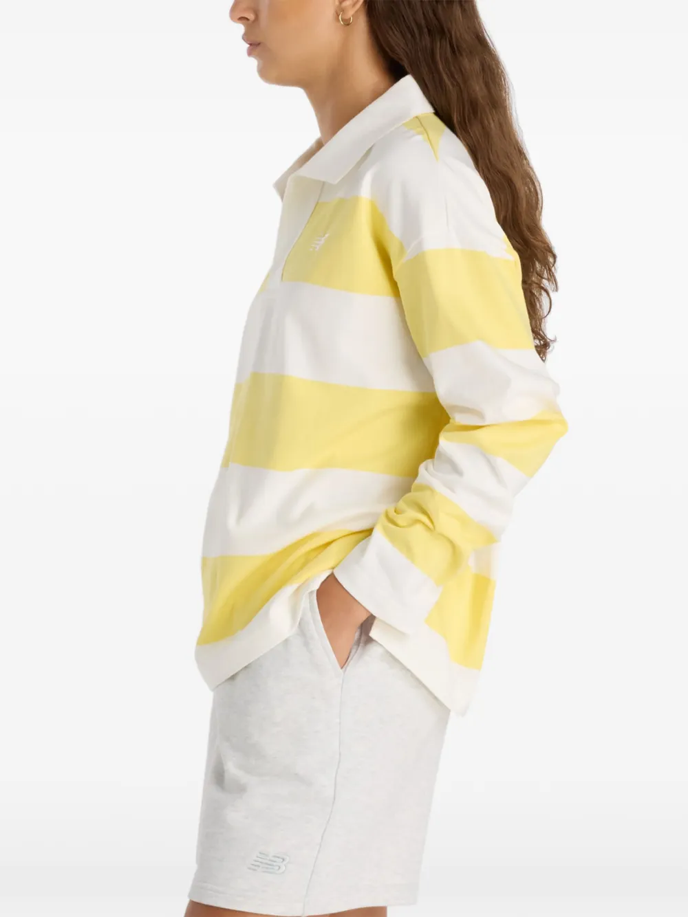 New Balance Gestreept rugbyshirt met lange mouwen Wit