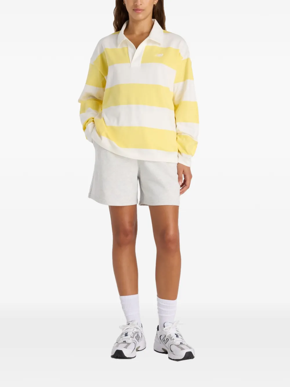 New Balance Gestreept rugbyshirt met lange mouwen Wit