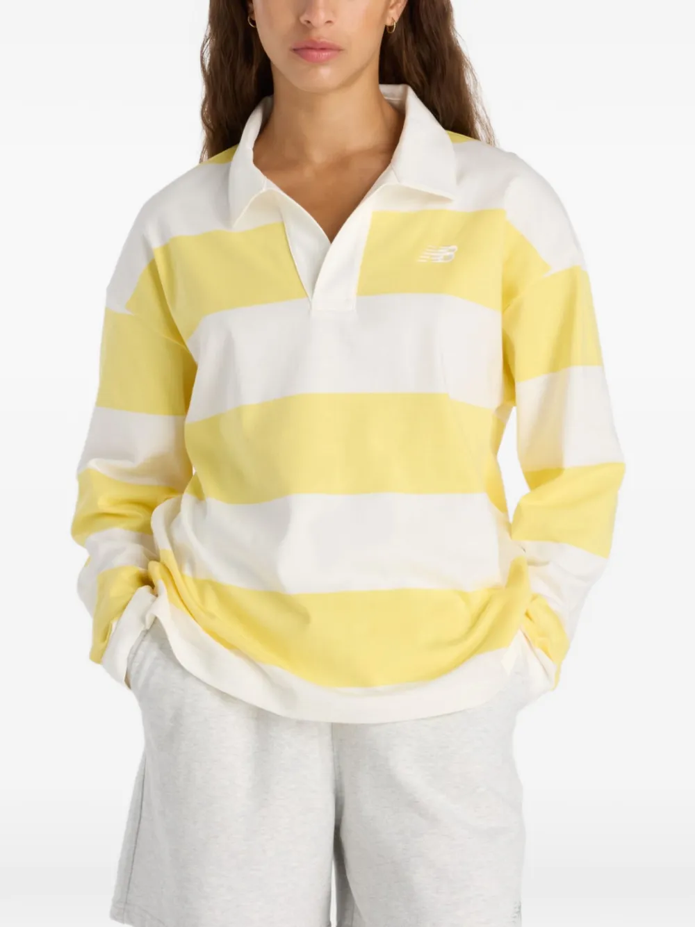 New Balance Gestreept rugbyshirt met lange mouwen Wit