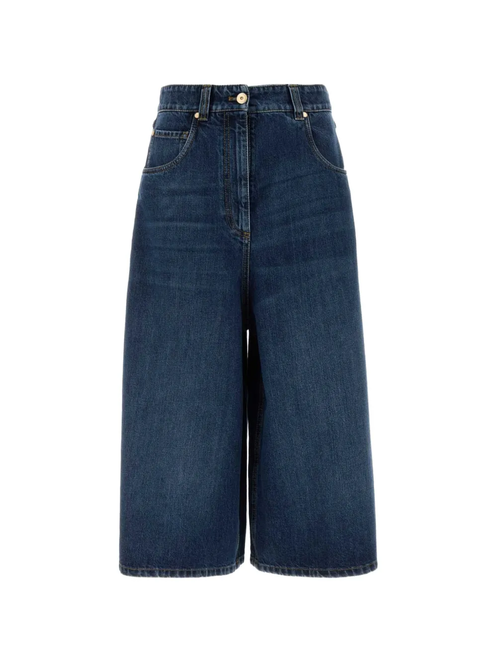 Brunello Cucinelli Authentic denim baggy cropped trousers with Monili - Bleu