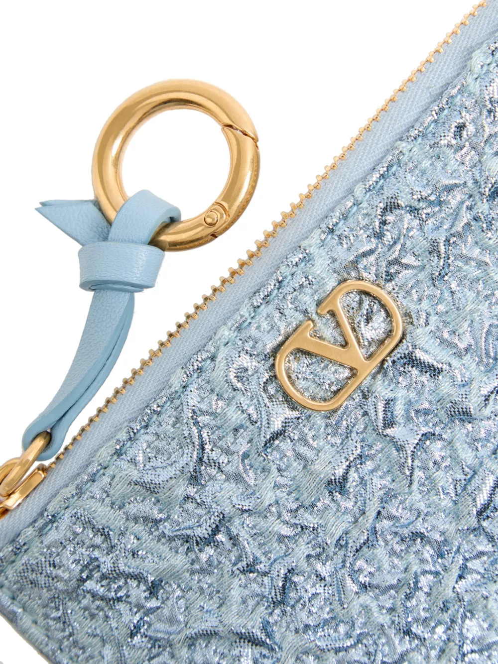 Valentino Garavani VLogo Signature portemonnee pasjeshouder van cloqué jacquard en leer Blauw