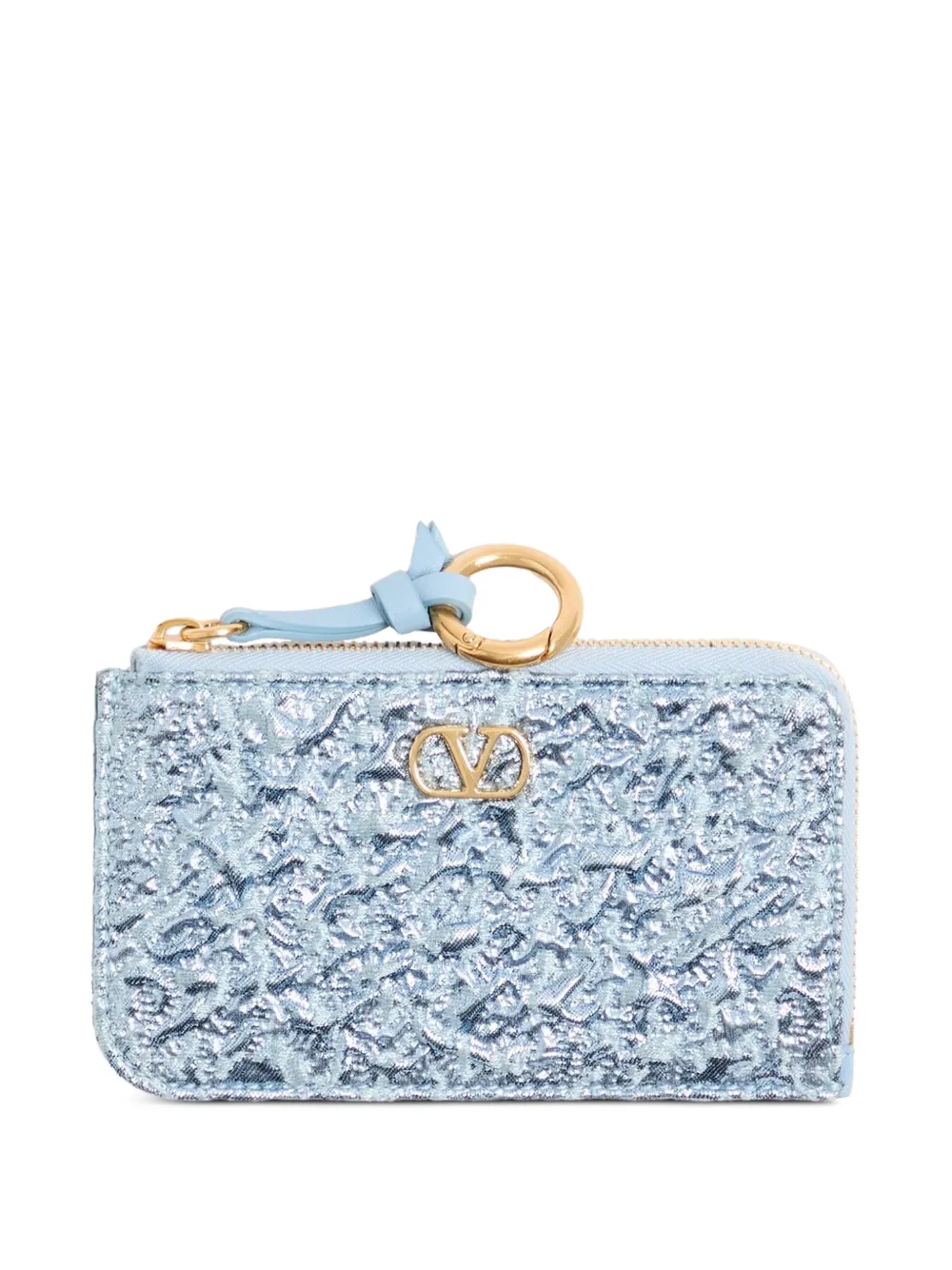 Valentino Garavani VLogo Signature portemonnee pasjeshouder van cloqué jacquard en leer Blauw