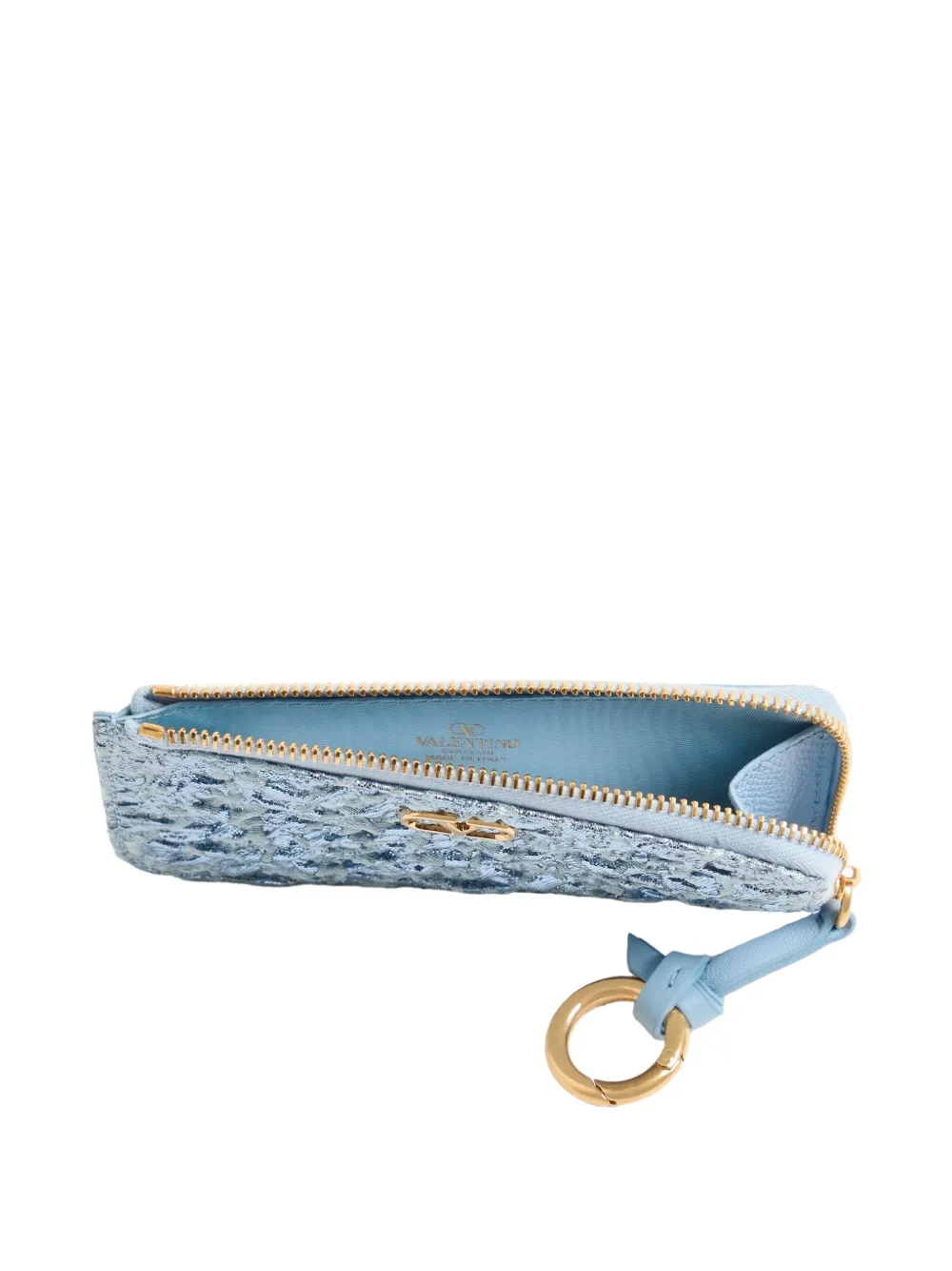 Valentino Garavani VLogo Signature portemonnee pasjeshouder van cloqué jacquard en leer Blauw