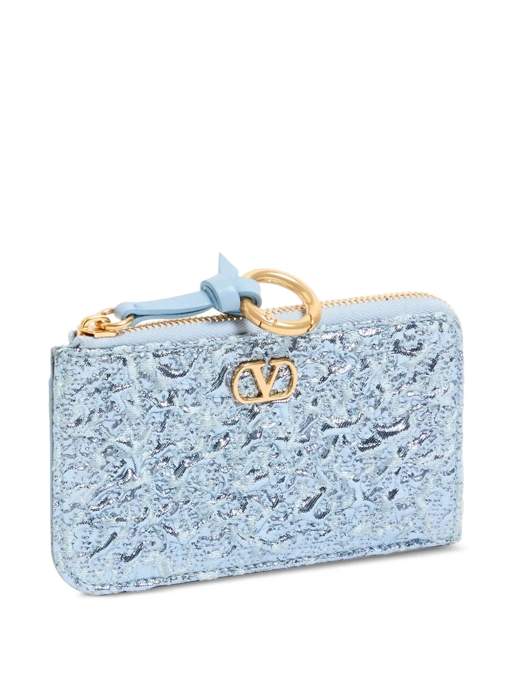 Valentino Garavani Portamonete VLogo Signature in pelle e tessuto jacquard con cloqué - Blu