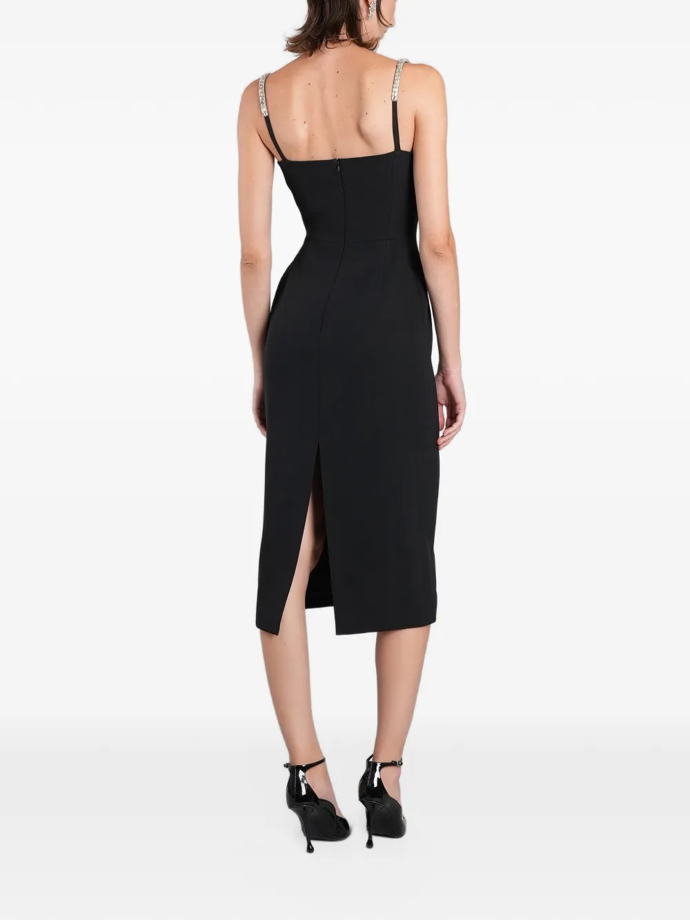 David Koma crystal-embellished V-neck midi dress Zwart