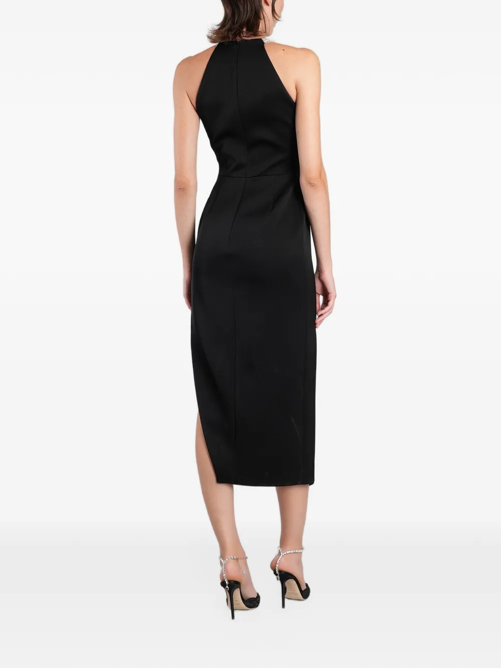 David Koma star-patchwork asymmetric-slit midi dress Zwart