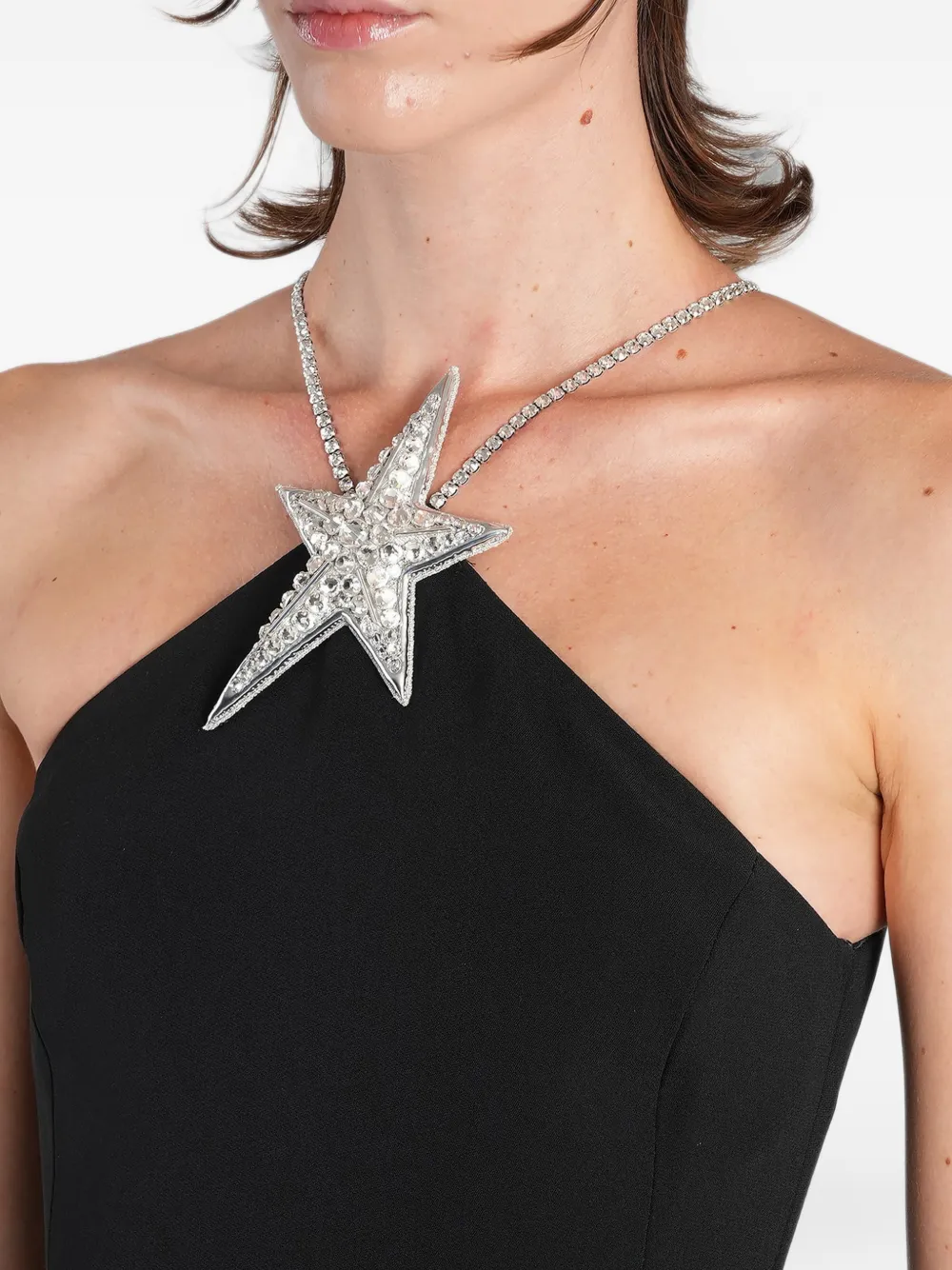 David Koma crystal-star halterneck mini dress Zwart