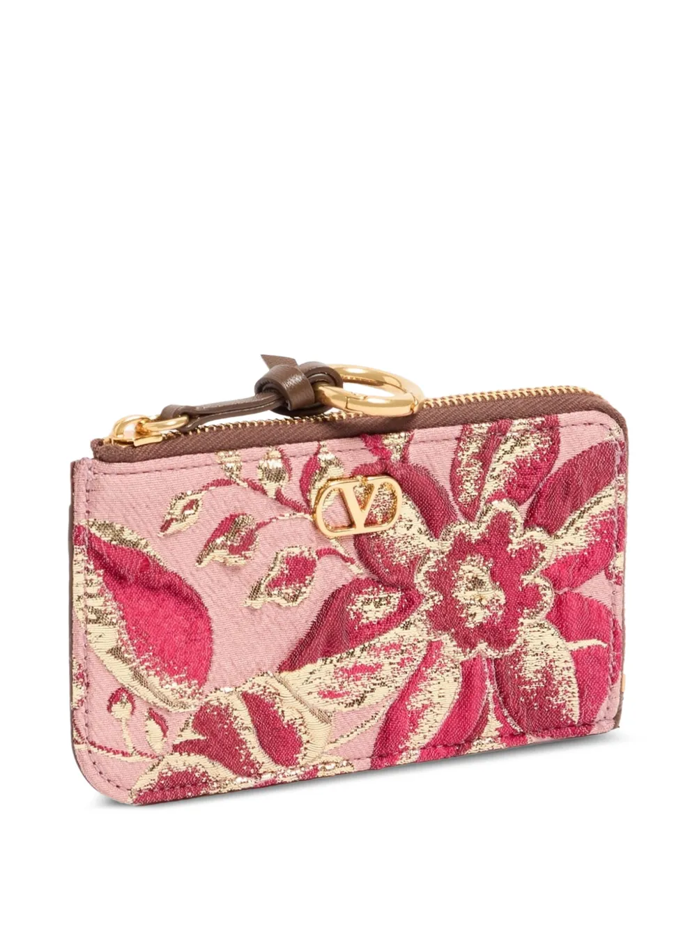 Valentino Garavani VLogo Signature portemonnee pasjeshouder van cloqué jacquard en leer Roze