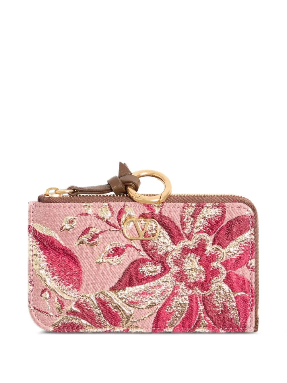 Valentino Garavani Portamonete VLogo Signature in pelle e tessuto jacquard con cloqué - Rosa