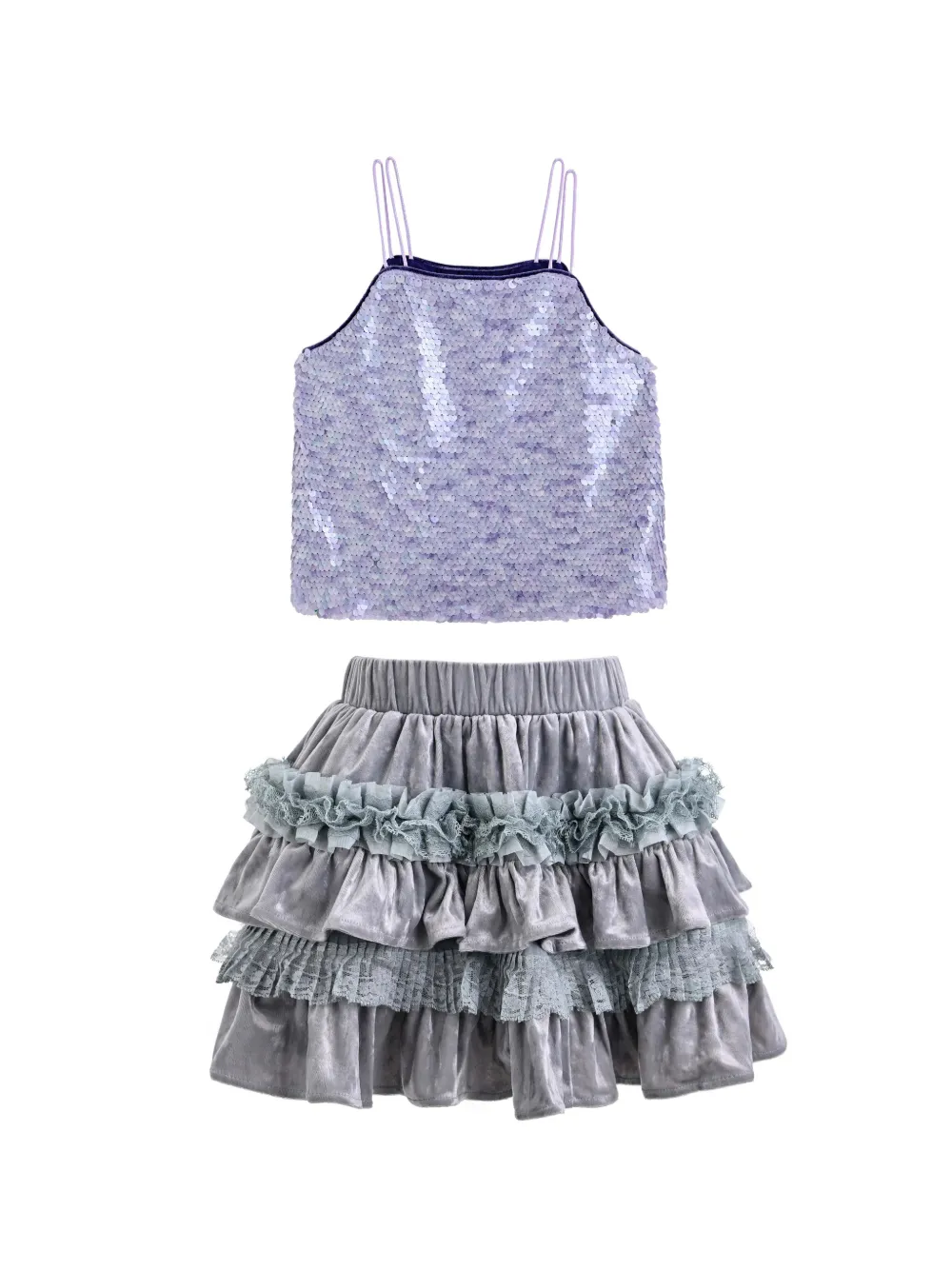 Tulleen Anthea sequin-embellished ruffled skirt set (set of two) - Violet