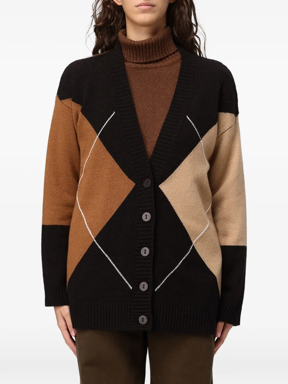 Kangra argyle intarsia cardigan - Marrone