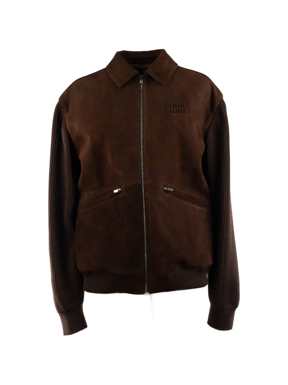 Miu Miu waxed suede blouson jacket - Marrone