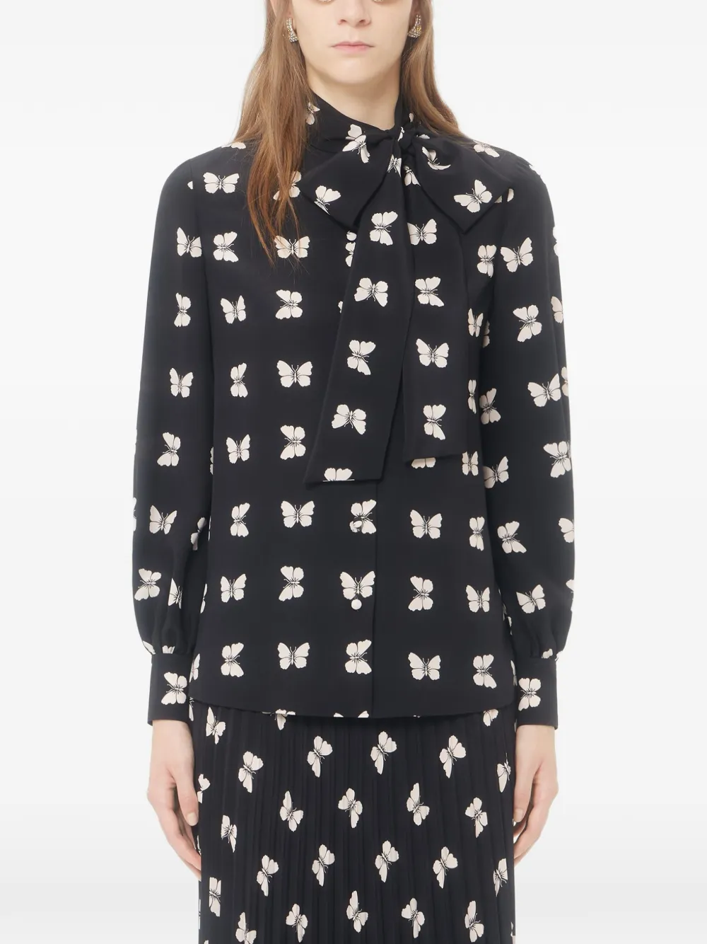 Valentino Garavani Crêpe de Chine blouse met Butterflow-print Zwart