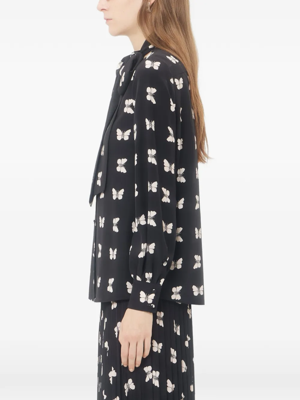 Valentino Garavani Crêpe de Chine blouse met Butterflow-print Zwart
