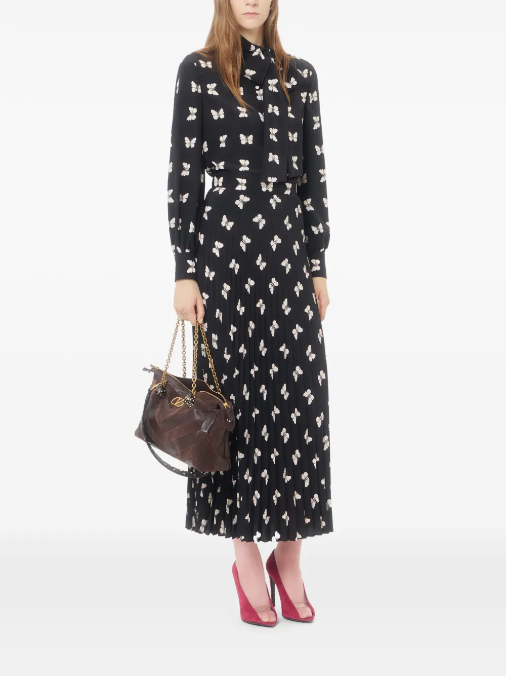Valentino Garavani Crêpe de Chine blouse met Butterflow-print Zwart