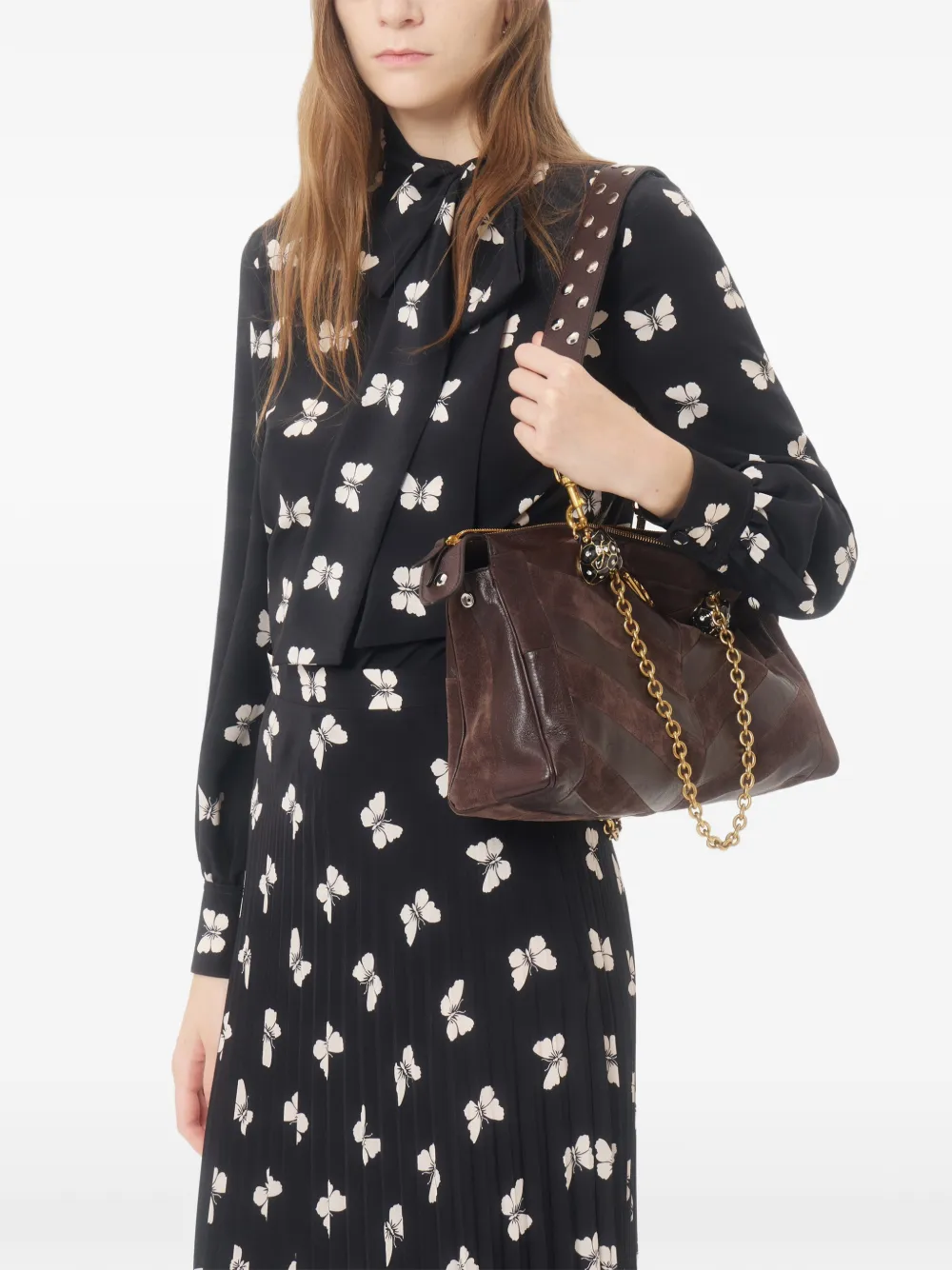 Valentino Garavani Crêpe de Chine blouse met Butterflow-print Zwart