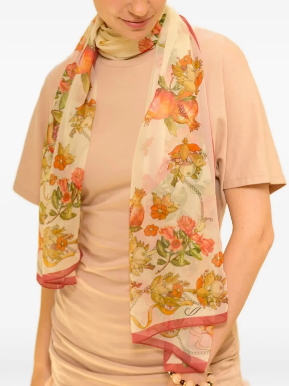Elizabetta Persephone sjaal met granaatappel-print Roze
