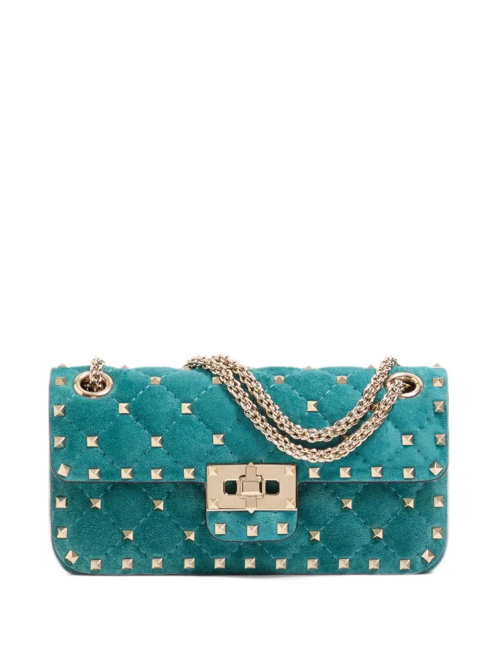 Valentino Garavani Rockstud Spike small shoulder bag in suede Blauw