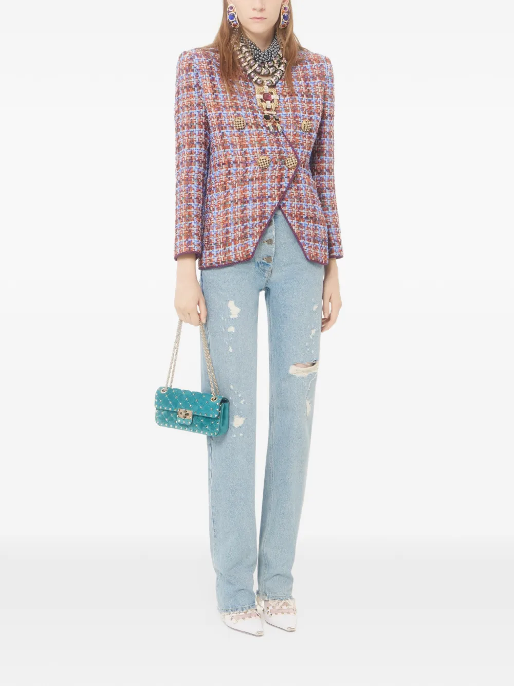 Valentino Garavani Rockstud Spike small shoulder bag in suede Blauw