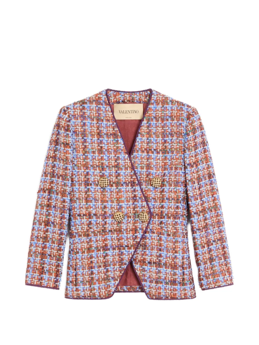 Valentino Garavani frayed double-breasted blazer Blauw