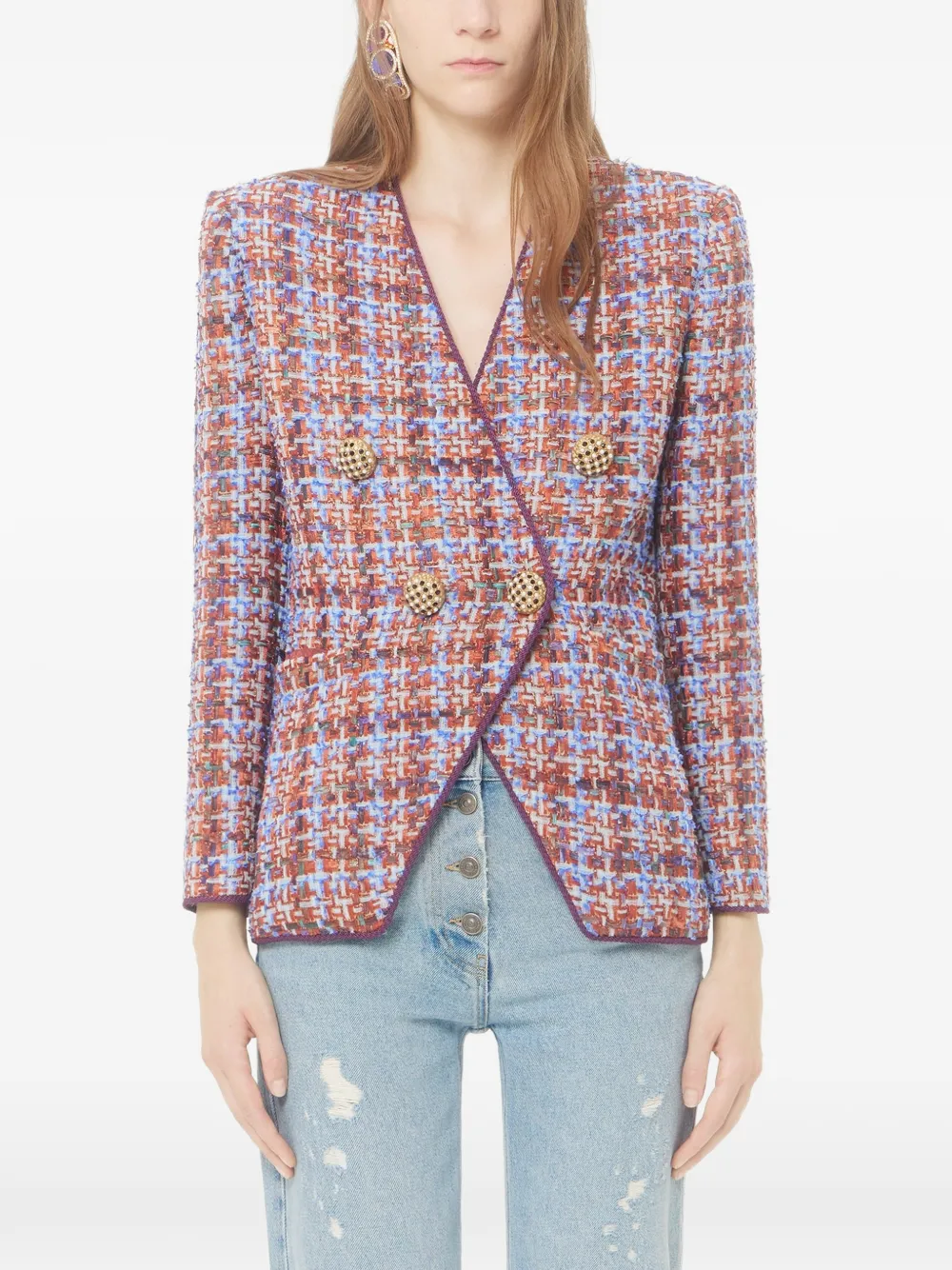 Valentino Garavani frayed double-breasted blazer Blauw