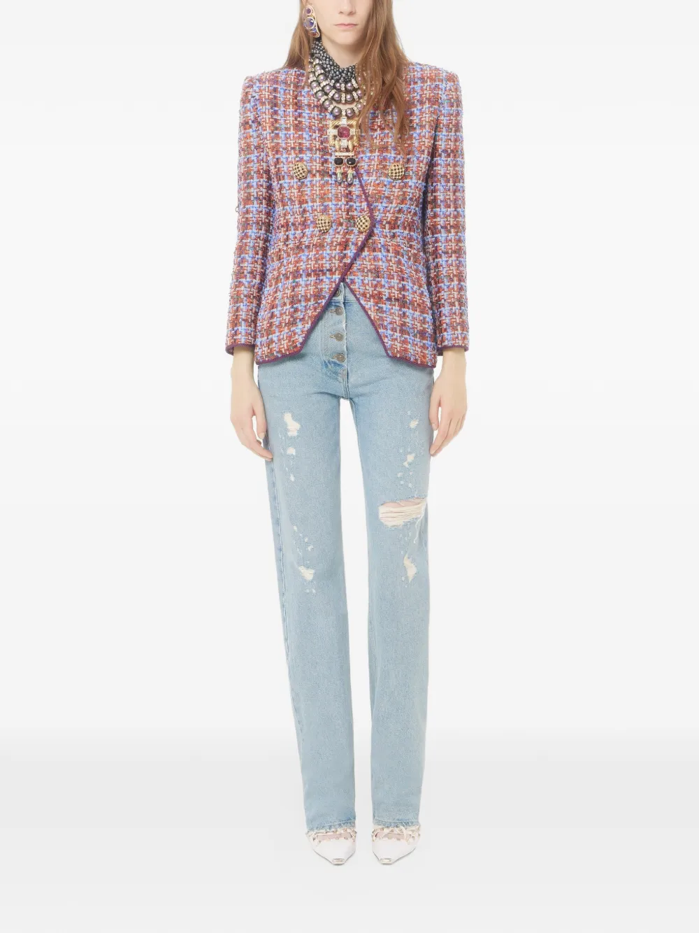 Valentino Garavani frayed double-breasted blazer Blauw