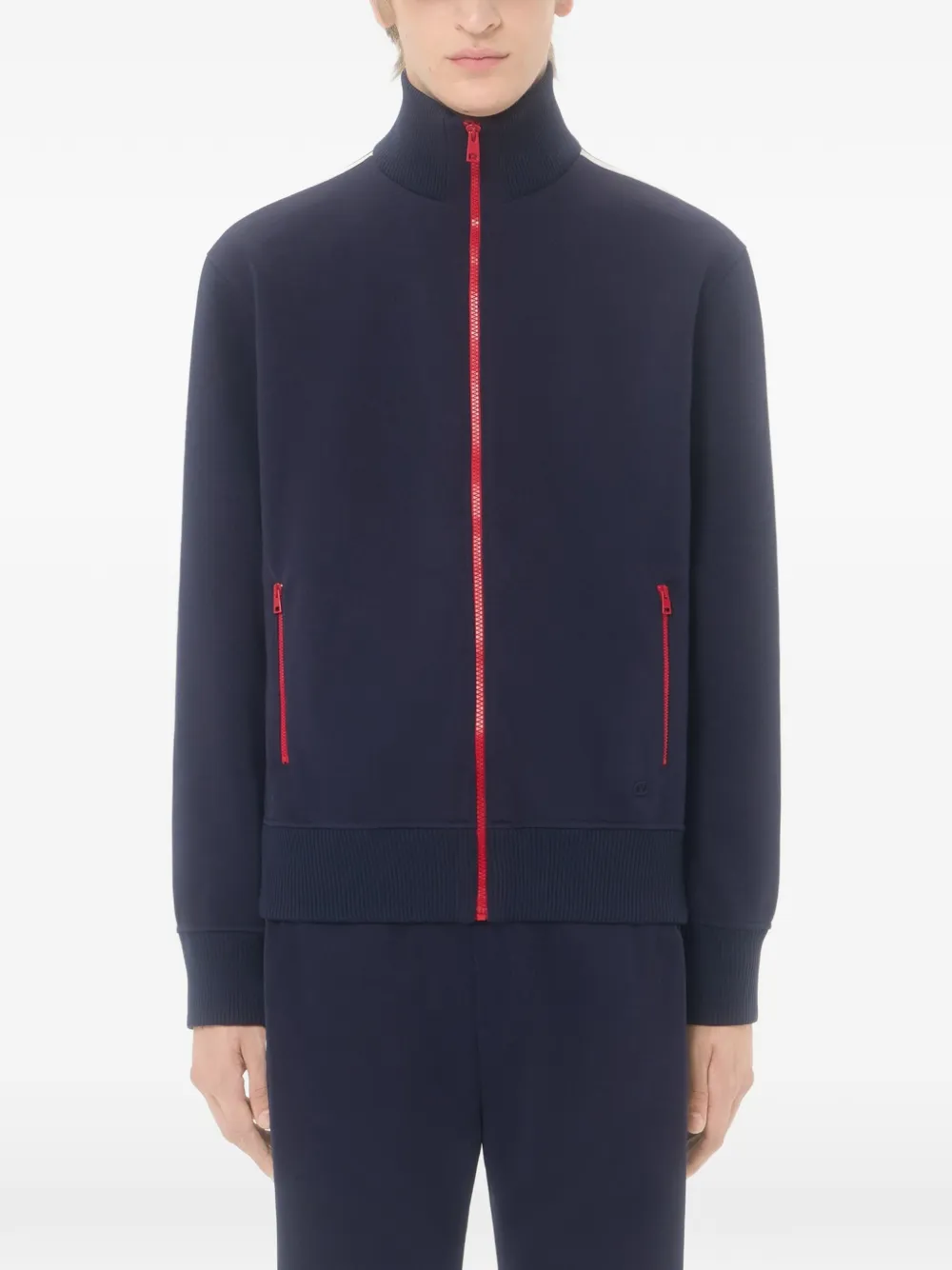 Valentino Garavani Sweater van acetaat met VLogo Signature-borduurwerk en contrasterende rits Blauw