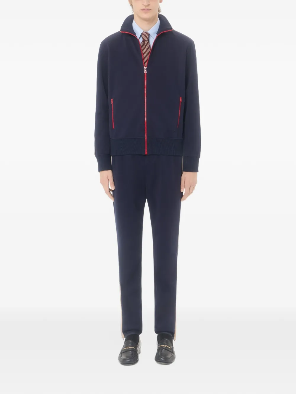 Valentino Garavani Sweater van acetaat met VLogo Signature-borduurwerk en contrasterende rits Blauw