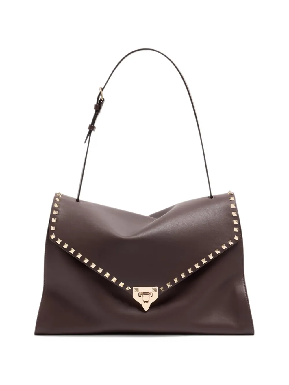 Valentino Garavani Rockstud Maxxing large shoulder bag in smooth calfskin - Marrone