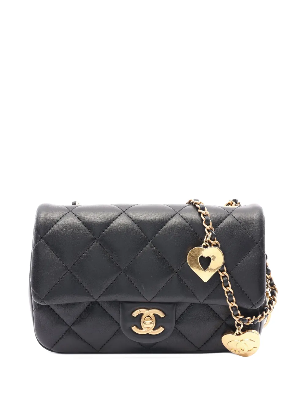 CHANEL Pre-Owned 2021-2026 Mini Rectangular Quilted Lambskin Heart Charms Flap crossbody bag - Nero