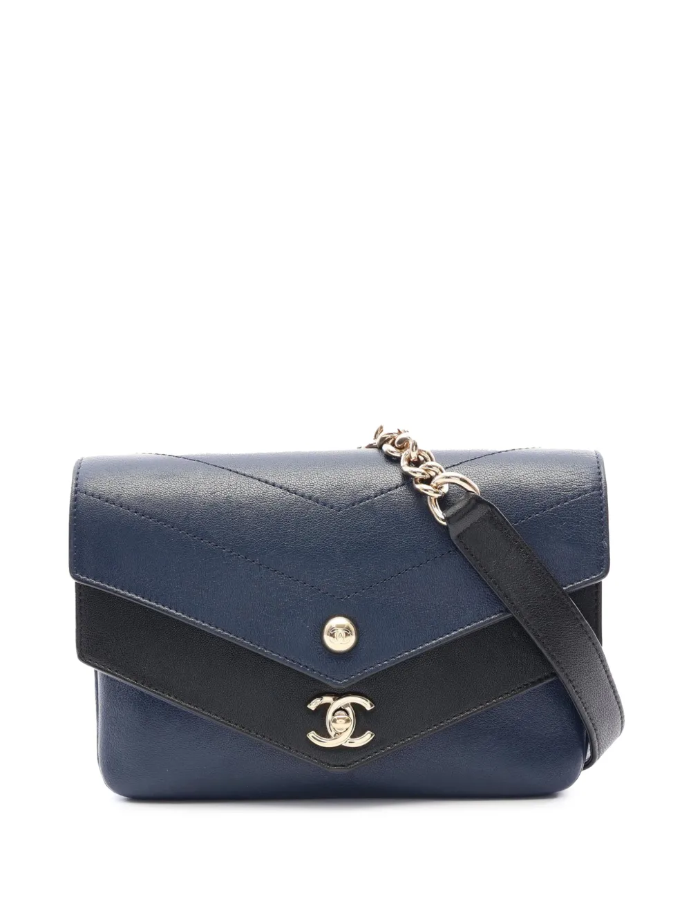 CHANEL Pre-Owned 2017-2018 Chevron Calfskin Double Envelope Flap belt bag - Blu