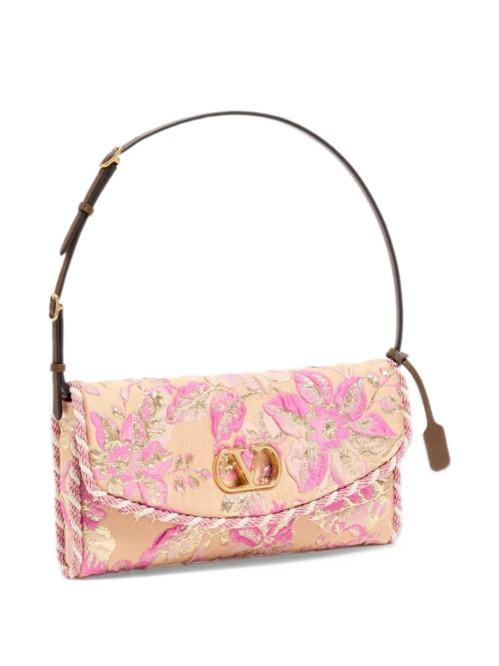 Valentino Garavani Kleine DeVain schoudertas van cloqué-jacquard Beige