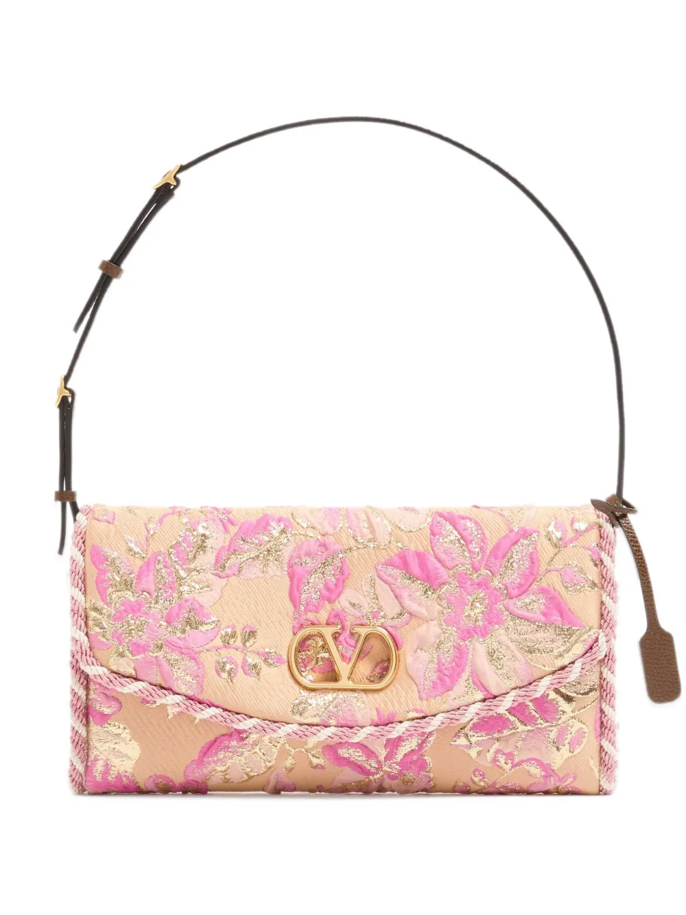 Valentino Garavani Kleine DeVain schoudertas van cloqué-jacquard Beige