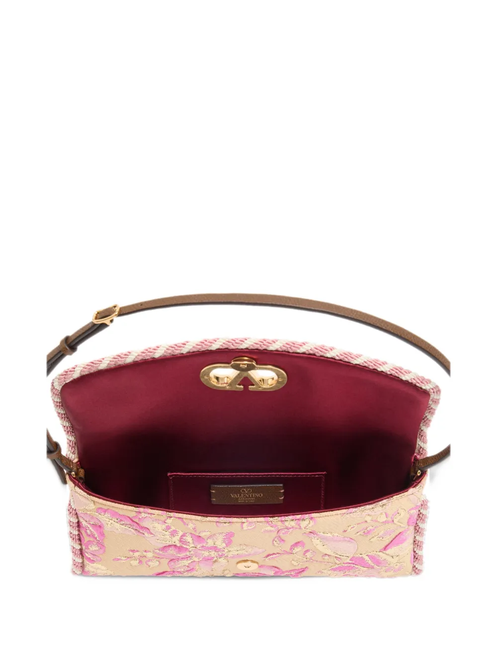 Valentino Garavani Kleine DeVain schoudertas van cloqué-jacquard Beige