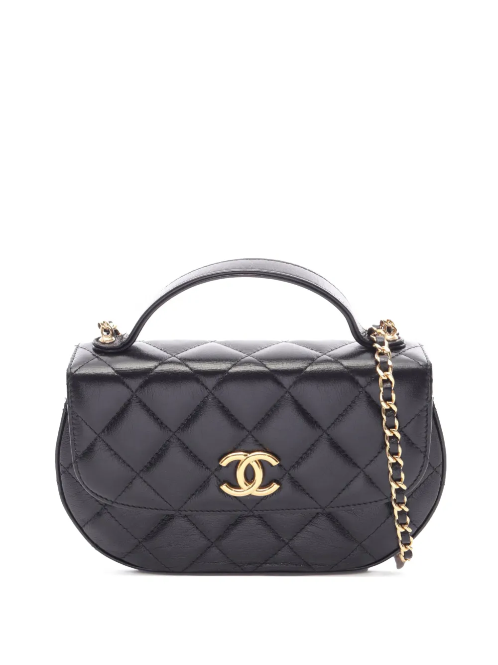 CHANEL Pre-Owned 2021-2026 CC Quilted Lambskin Half Moon Top Handle Flap satchel - Nero