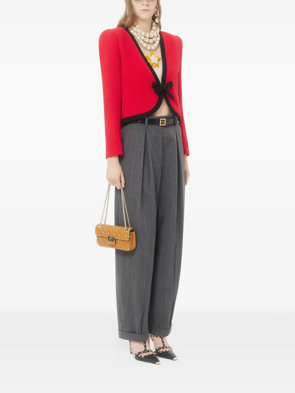 Valentino Garavani Rockstud Spike small shoulder bag in kidskin Bruin