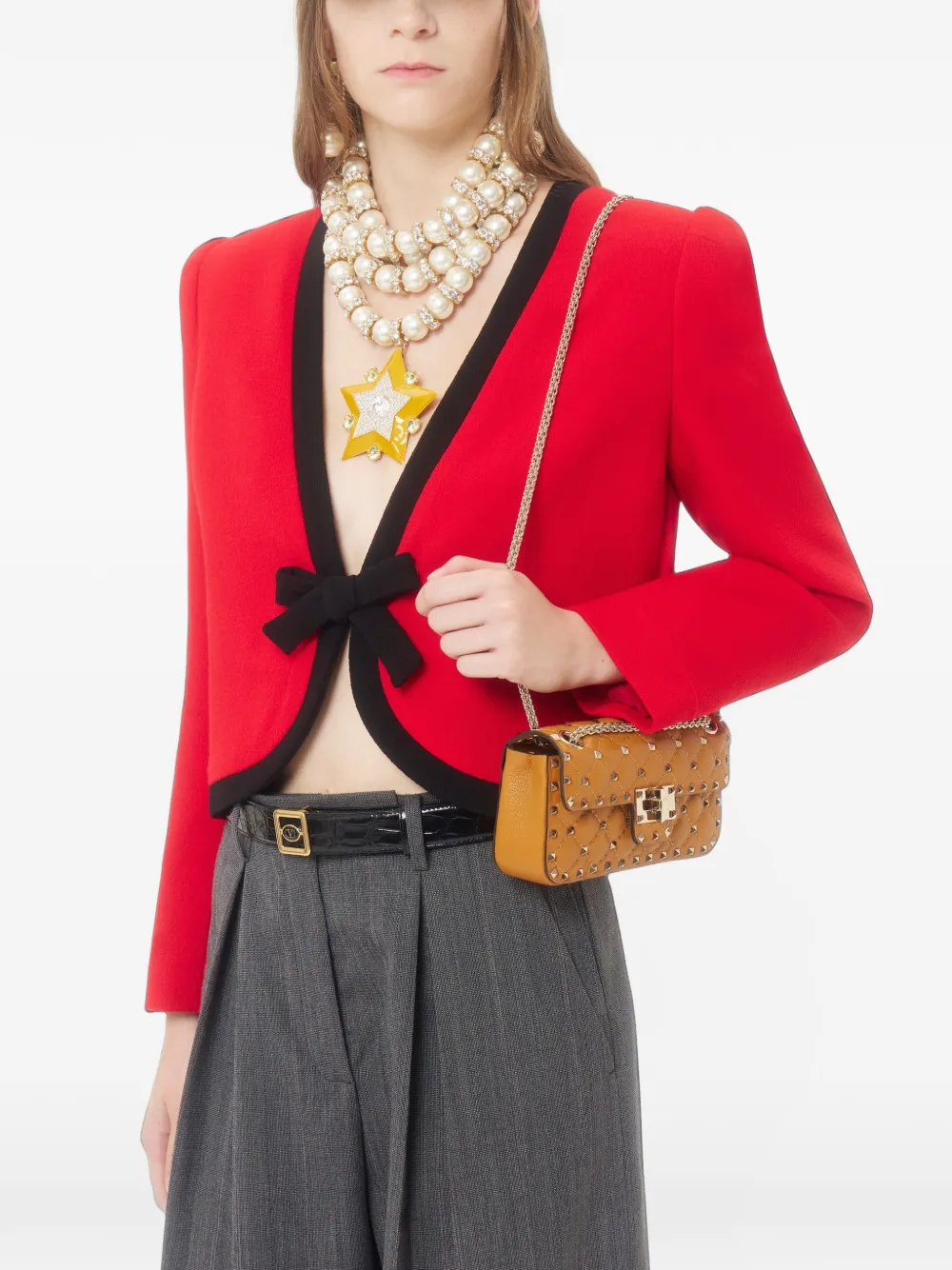 Valentino Garavani Rockstud Spike small shoulder bag in kidskin Bruin
