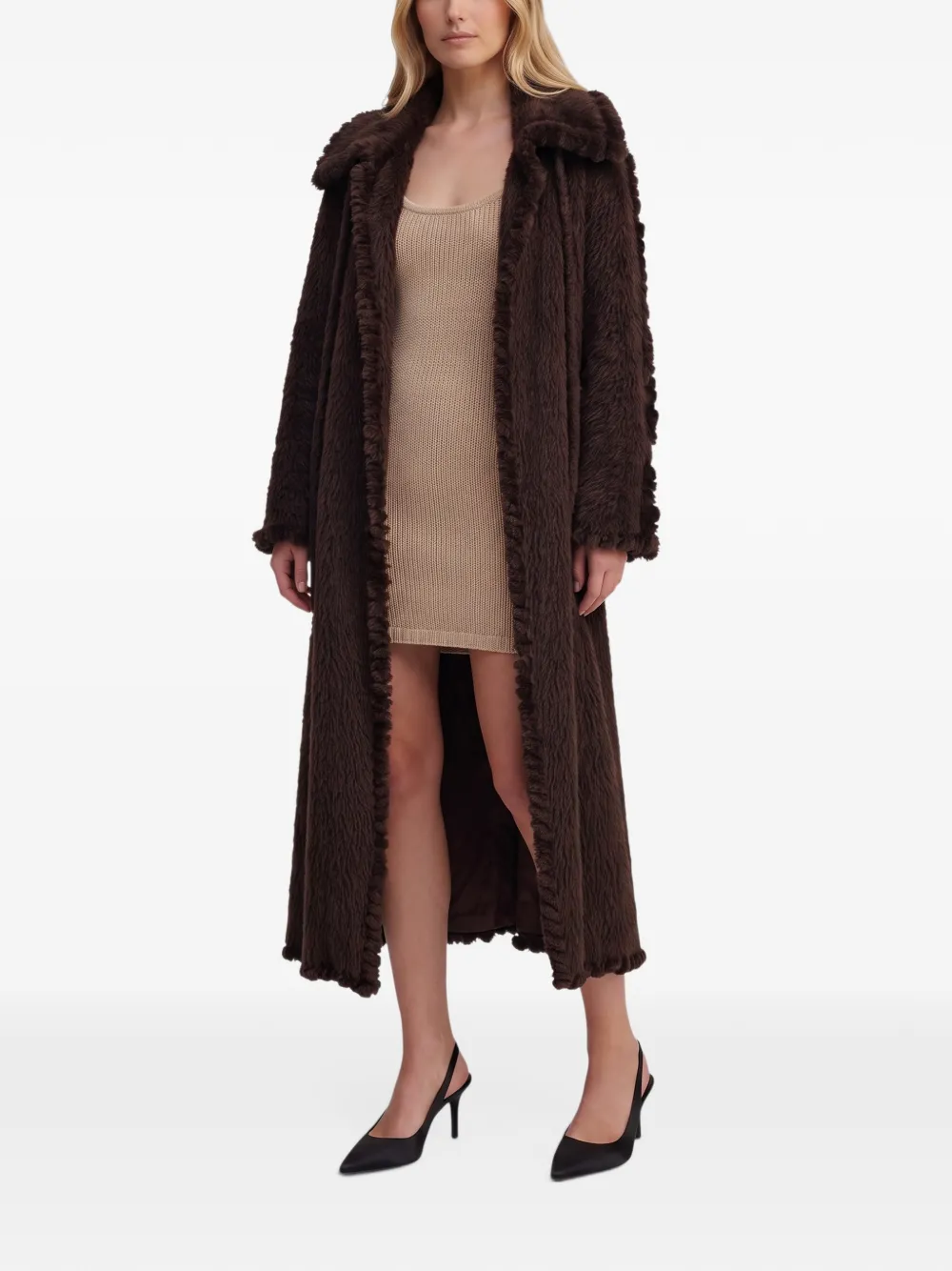 Fendi Pre-Owned shaggy-texture braided-trim coat - Marrone