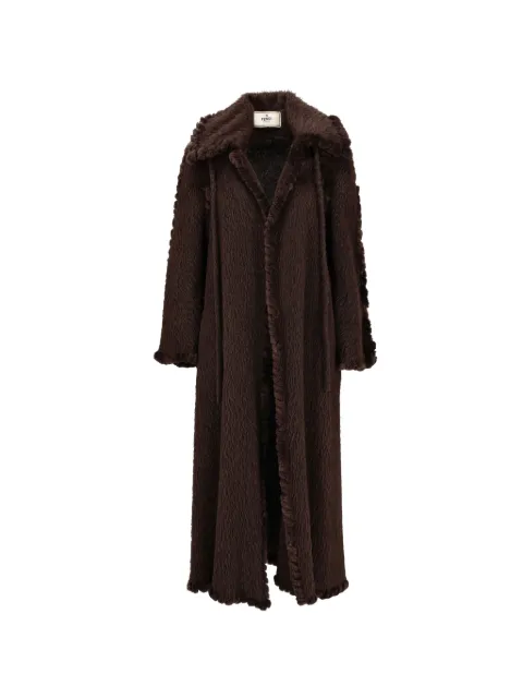 Fendi Pre-Owned shaggy-texture braided-trim coat