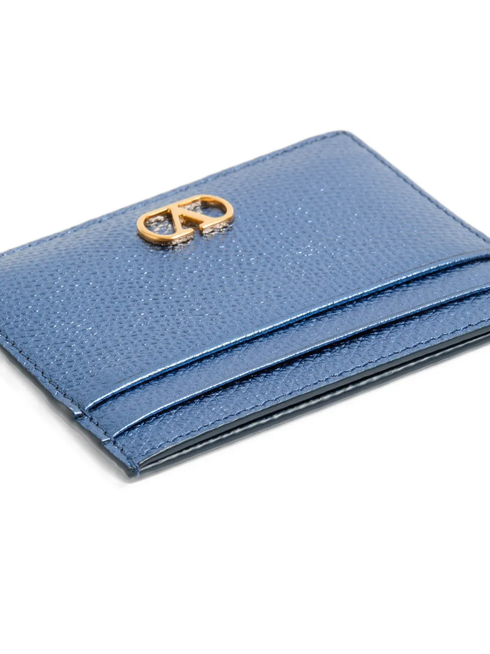 Valentino Garavani VLogo Signature cardholder in laminated grainy calfskin Blauw